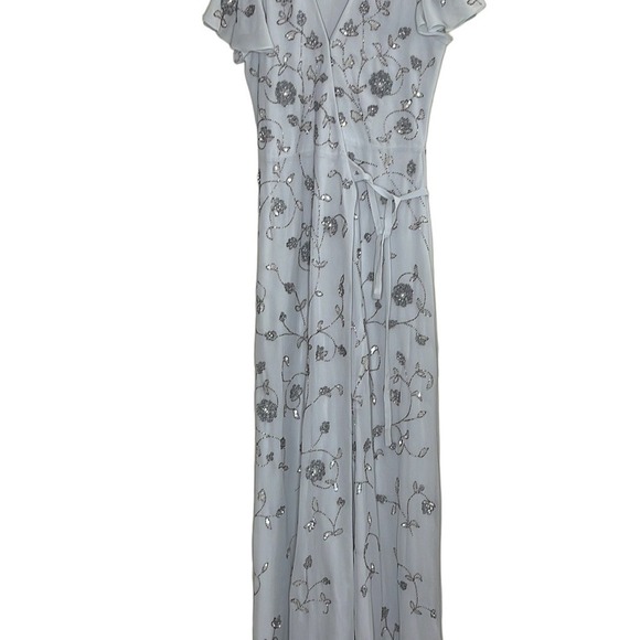 BHLDN (Anthropologie) Plymouth Beaded Sequin Wrap‎ Dress Fog  Size 4 - Picture 4 of 9